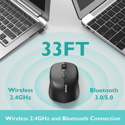 Ergonomic Bluetooth Mouse and Mouse Pad for Laptop, Silent with 3-Levels DPI, USB Nano Receiver for Android PC Notebook