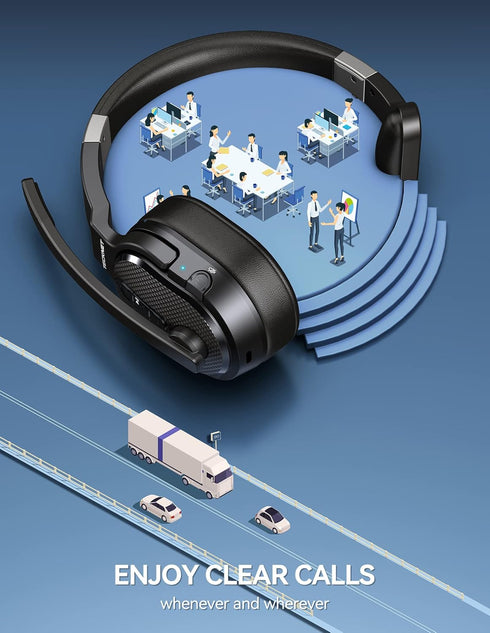 TECKNET Trucker Bluetooth Headset, Wireless Headphones with Microphone & Dongle, AI Noise Canceling, 70h Comfort for PC