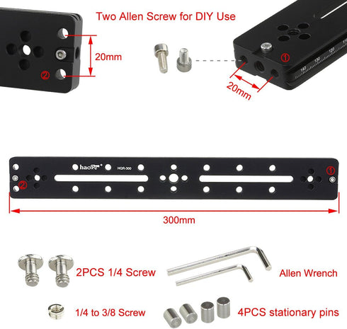 Haoge HQR-300 300mm Multi-Purpose Dual Dovetail Quick Release Extender Rail for Camera Tripod
