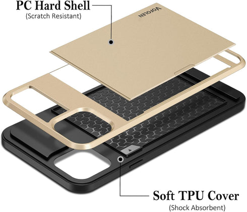 Vofolen iPhone 12 Case 5G Wallet Cover - Anti-Scratch Dual Layer with Credit Card Holder Slot, Gold