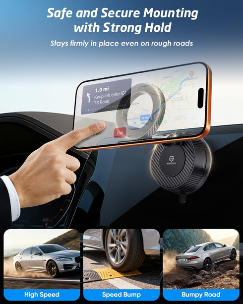 WixGear 360 Magnetic Car Mount for MagSafe, Phone Holder for Car Dashboard & Windshield, Suction Cup Mount, Adjustable