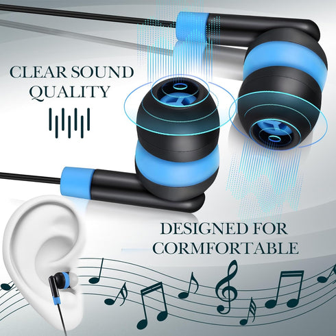 Kanayu 100 Pack Wired Earbuds, Bulk for Classroom, Basic Student Earbuds, Individually Bagged, Multicolor