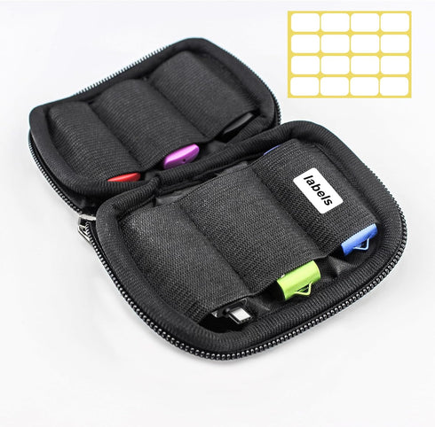 6 Flash Drive Case - USB Holder, Storage Bag for Thumb Drives, Lightweight, Protects & Stores Small Items, Slots, Black