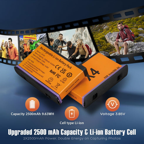 Vemico 360 X4 Batteries Charger Kit, 2500mAh Replacement X4 Batteries and USB-C 3-Channel Charger Hub
