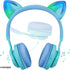 Riwbox Kids Headphones, CT-7S Cat Ear Bluetooth Headphones, 85dB Volume Limiting, LED Light Up Over Ear with Microphone