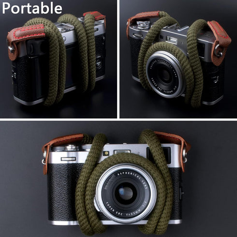 120cm Vintage Soft Camera Strap, Rope Neck Shoulder Strap for Sony Nikon Canon Fuji Mirrorless DSLR SLR (Green)