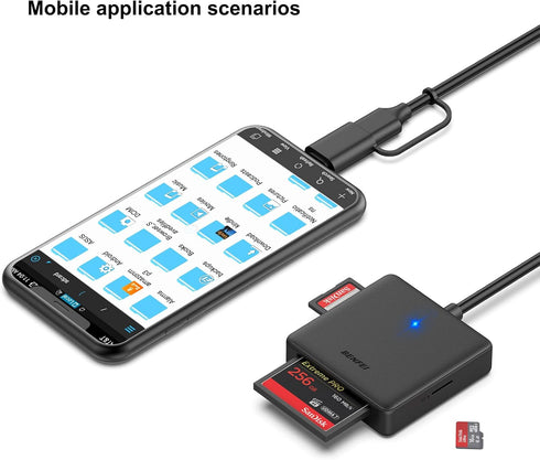 BENFEI 4in1 USB USB-C to SD Micro SD MS CF Card Reader Adapter, Compatible with iPhone 15 Pro/Max, MacBook Pro/Air
