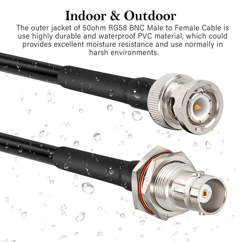20FT RG58 50 MOOKEERF BNC Cable - ohm Male to Female Coax Bulkhead Low Loss Antenna Extension for CB Radio, VHF Ham