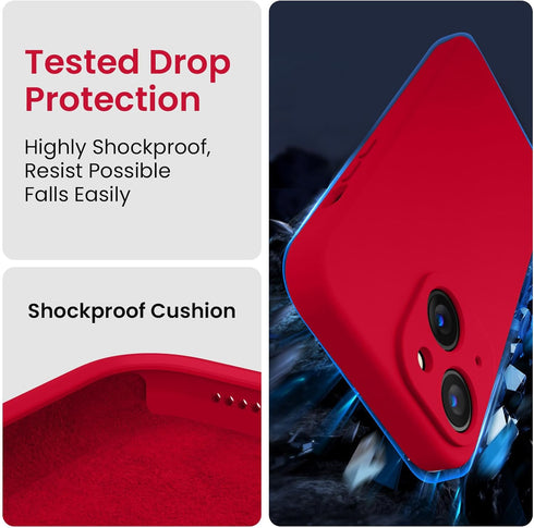 FireNova iPhone 15 Case, Deep Red Silicone with Camera Protection & 2 Screen Protectors, 6.1" Soft Microfiber Lining.