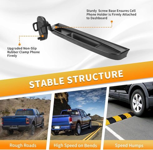 Multi-Mount Dash Phone Holder with Metal Rod for 2012-2017 Dodge RAM, Phone Mount Storage Tray Cellphone System Kit