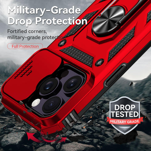 SunStory iPhone 14 Pro Max Case with HD Screen Protector, Slide Camera Cover & Kickstand - Red