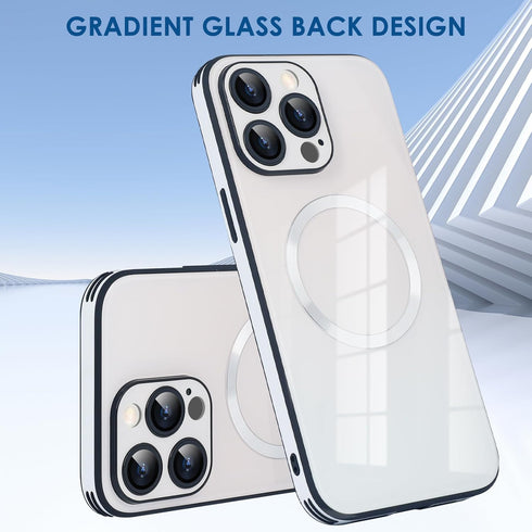 Guppy Magnetic Case for iPhone 15 Pro Max, Scratch Resistant Gradient Glass Back Cover with Full Camera Lens Protector