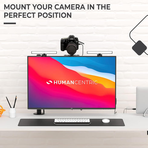 HumanCentric DSLR Monitor Mount, Camera Shelf for Desk, Light Webcam and Microphone Shelf for Monitor Arm