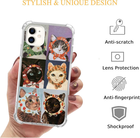 Cat Painting Case Compatible with iPhone 12 and 12 Pro, Cute Cat Phone Case for iPhone 12 and 12 Pro, Cool TPU Protective Phone Case Cover