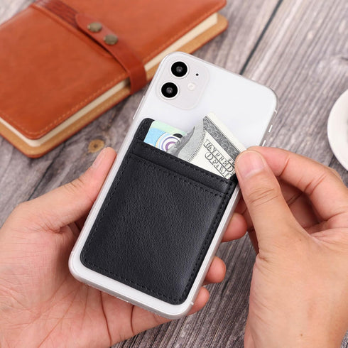 Phone Wallet Stick on, 2Pack Phone Card Holder for Back of Phone Case, Leather Credit Card Holder for Cell Phone Sticky