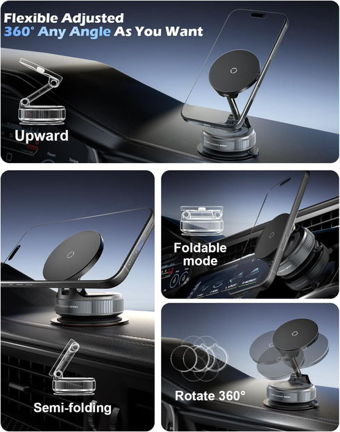 CloudValley 15W 17/16/15/14/13/12, 360 Fast Wireless Charger Car Phone Mount, Vacuum Suction Cup Magnetic Phone Holder