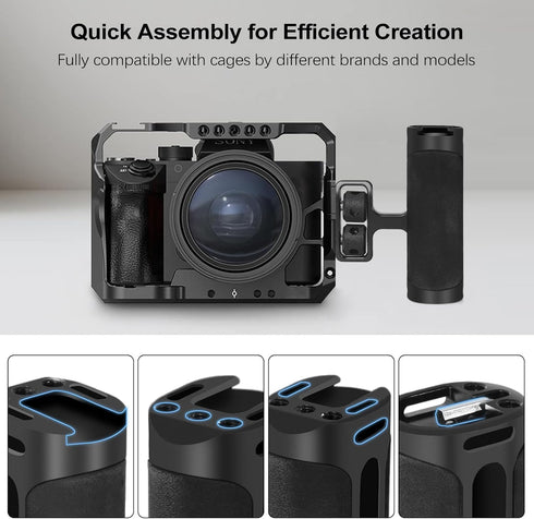 Mini Side Handle Handgrip with Cold Shoe Interface, Up and Down Adjustable Left Right Handle Handgrip, 1/4"-20 Screw