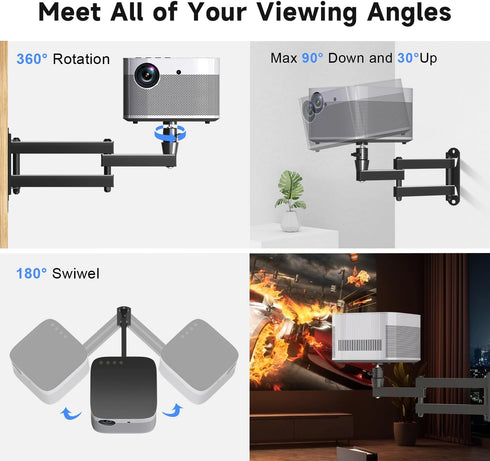 suptek 1/4", M4 M6 MA1330YT Universal Foldable Projector Wall Mount - Adjustable Bracket for Projectors, Compatible