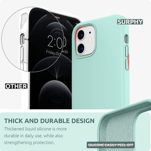 SURPHY Silicone Case Compatible with iPhone 12 Mini, Liquid Silicone Phone Case with Microfiber Lining (Mint Green)