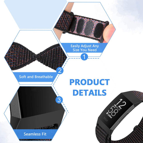 Nylon Watch Bands Compatible with Fitbit Charge 4/3/SE - Soft Replacement Wristband Sport Strap for Women Men