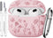 Flower Engraved Soft Silicone Case for Airpods 3rd Generation, Cute Case with Cleaner Kit & Keychain, Pink