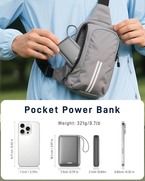 VINKO 22.5W 20000mAh Pack Portable Charger with Built in Cable Power Bank Fast Charging USB C in & Out LED Display