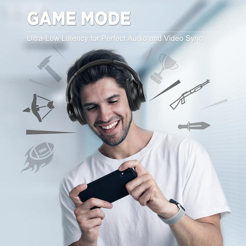 TUINYO Wireless Headphones, Noise Cancelling Over Ear Bluetooth Headphones with 60H Playtime, Black