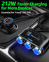 YANTU QC3.0 & PD 212W Cigarette Lighter Adapter, 3-Socket Splitter with 12V USB Outlet for Car Devices