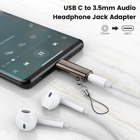 MOSWAG USB C to 3.5mm Headphone Adapter Type C Headphone Adapter Aux Mic Audio Dongle Hi-Res DAC Chip Compatible with Samsung Galaxy S23 S22 Pixel 7/6 iPad Pro/Air/Mini