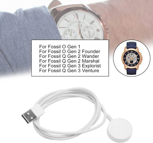 Magnetic Smart Watch Charger Dock - USB Charging Cable for Fossil Gen 1, 2, 3 (White)