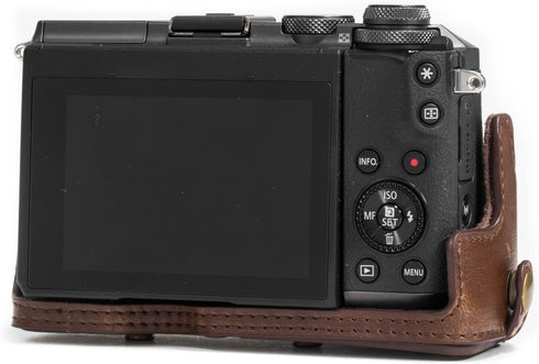 MegaGear Ever Ready Leather Camera Case for Canon EOS M6 (18-150 mm), Dark Brown with Battery Access