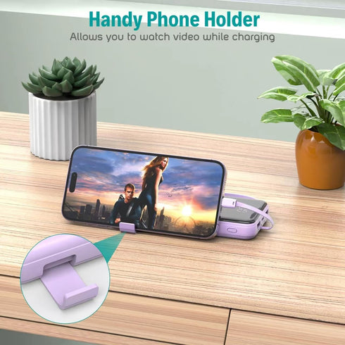 Portable Charger with Built-in Cables, 10000mAh Slim USB C Power Bank, High Speed External Battery Pack for iPhone