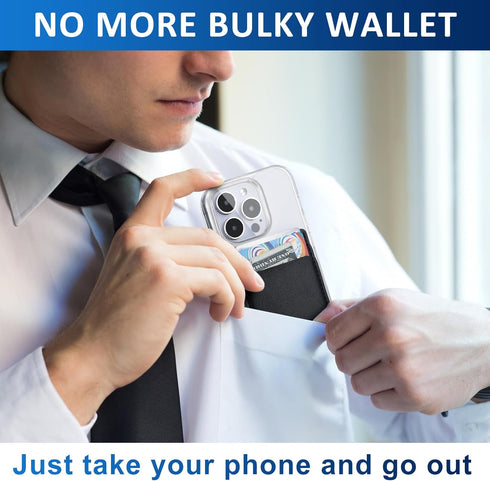 Phone Wallet Stick on, 2Pack Phone Card Holder for Back of Phone Case, Leather Credit Card Holder for iPhone, Android