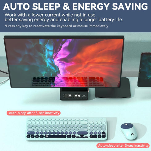 Wireless Keyboard and Mouse Combo - 2.4GHz USB Cordless Round Keys Set for Laptop, Computer, TV (Indigo Blue)