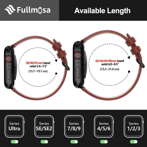 Fullmosa Leather Bands for Apple Watch, Compatible with 49mm 46mm 45mm 44mm 42mm, Brown/Smoky Grey