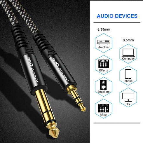 3.5mm to 6.35mm Stereo Audio Cable 3 ft,Yeung Qee 1/4 to 1/8 Audio Cable,3.5mm Male to 6.35mm Male TRS Nylon Braid Cable Compatible for iPod, Laptop,Home Theater Devices, and Amplifiers (3FT/1M)