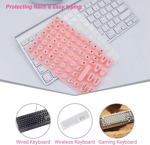 WANTHER (70 Raised Keyboard Stickers for Long Nails with Letters - Heart-Shaped Antistatic Silicone Protective Cover