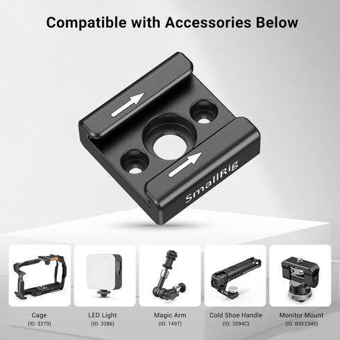 SMALLRIG Cold Shoe Mount Adapter with 1/4’’ Thread Hole for Camera Rigs