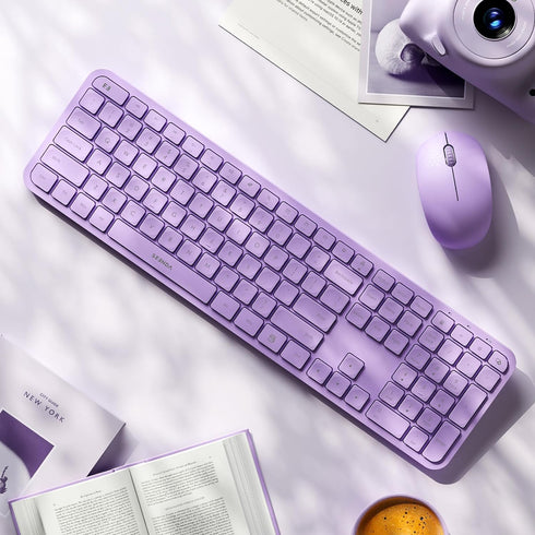 Seenda Purple Keyboard and Mouse Combo, Wireless Full Size 2.4GHz Silent USB Wireless Keyboard Mouse for Windows,