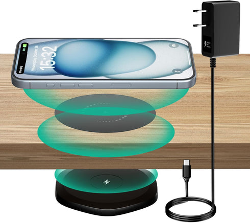 KPON Invisible Wireless Charger, 30mm Under Desk Charger Mat for iPhone 15/14/13/12/11/Samsung/LG/Google Pixel (with QC