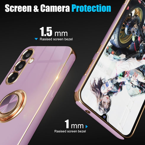 Samsung Galaxy S23 FE Case with Screen Protector, Magnetic Kickstand, 360° Rotation Ring Holder, Purple