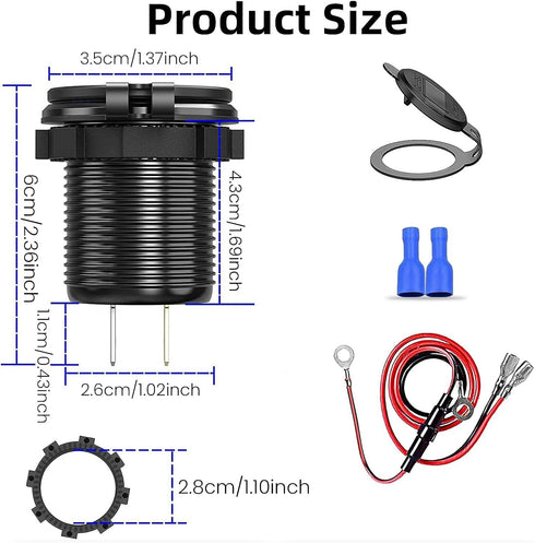 12V USB Outlet, 4 USB Port Aluminum Charger Socket, 2 USB C PD & 2 USB QC3.0 for Car, Boat, Marine, Bus, Truck