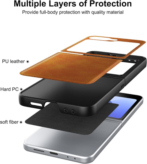 Foluu Samsung Galaxy Z Flip 6 5G Case, Yellow Leather + Hard PC Shell Ultra Thin Slim Durable Protective Cover