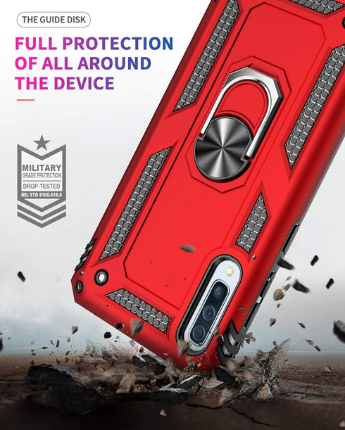 Military Grade Drop Impact Case for Samsung Galaxy A50, 360 Metal Rotating Ring Kickstand Holder, Heavy Duty