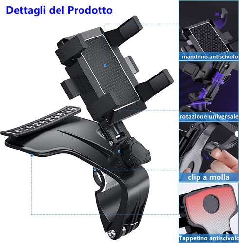 Car Phone Holder, Multifunction Car Dashboard Holder Rearview Mirror with 360° Adjustable Spring Clip, Suitable for 3