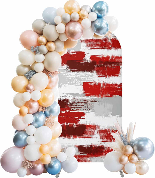 Jnbasdffb Red Abstract Wedding Arch Cover, Stretchy Spandex Arch Backdrop Stand Covers 7.2