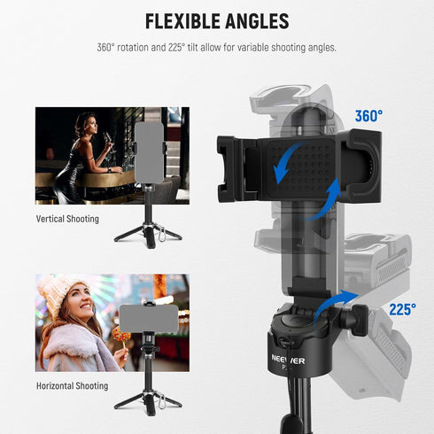 NEEWER 360 P15 Selfie Stick Tripod for iPhone, Lightweight Foldable Mini Travel Desk Stand with Cell Phone Holder Cold