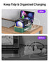 Bamboo USB-C Charging Station for Multiple Devices, 60W 6 Port Charging Dock with 3 AC Outlets, 3 USB C, 3 USB A, 6.6ft