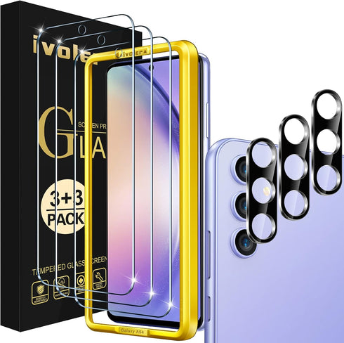 ivoler 3+3 Pack Screen Protector for Samsung Galaxy A54 5G 6.4" 2023 with HD Clear Camera Lens Protectors & Alignment