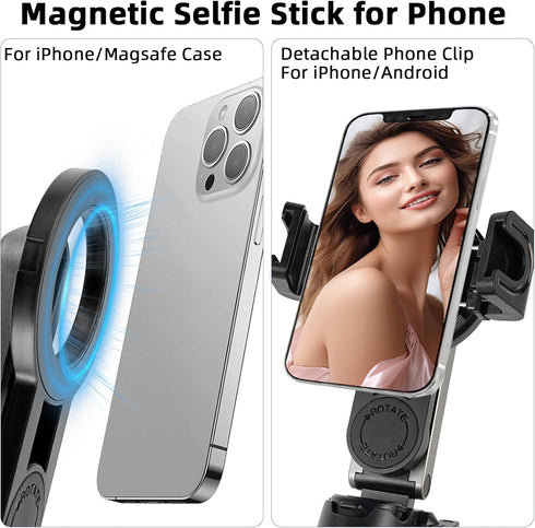 WOVTE 4-in-1 360 Magnetic Selfie Stick, Portable Pocket MagSafe Tripod for iPhone with Detachable Remote, Rotation